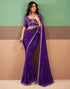 Vasthrlay Georgette Embroidery Violet Saree With Unstitched Blouse Piece