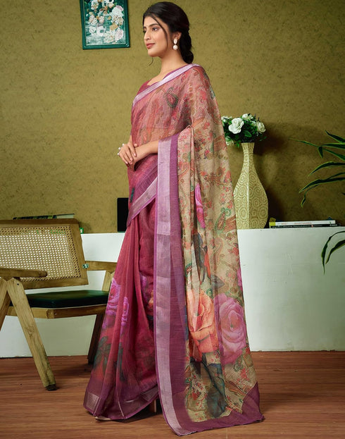 Vasthrlay Womens Cotton Printed Brown Saree