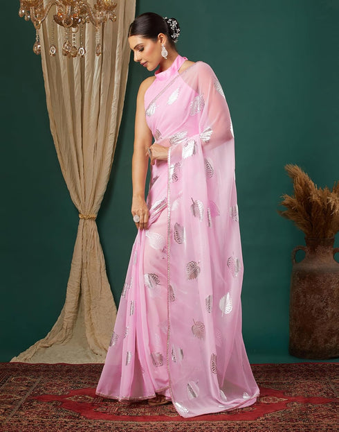 Vasthrlay Georgette Printed Unstitched Orange Saree