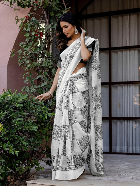 Vasthrlay Womens Printed Unstitched Multicolor Saree