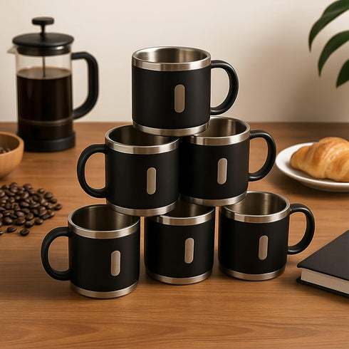 Stainless Steel Double Wall Coffee Mug Set 6 Pc