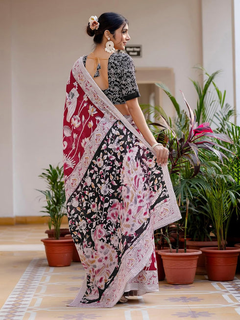 Vasthrlay Kalamkari Printed Olive Saree