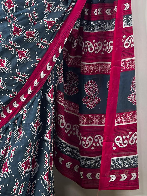 Vasthrlay Printed Unstitched Blue Smc Ethnic Wear