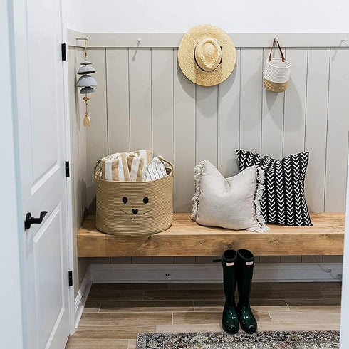RUGSZONE Handwoven Jute & Cotton Storage Basket