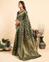 Vasthrlay Womens Banarasi Unstitched Olive Green Saree