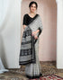 Vasthrlay Bandhani Printed White And Black Saree With Unstitched Blouse Piece