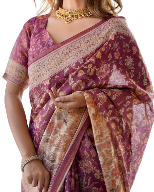 Vasthrlay Handloom Burgundy Floral Saree