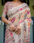 Vasthrlay Womens Printed Beige | Multicolour Saree With Unstitched Blouse Piece