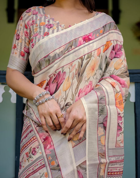 Vasthrlay Womens Printed Unstitched Light Green Saree