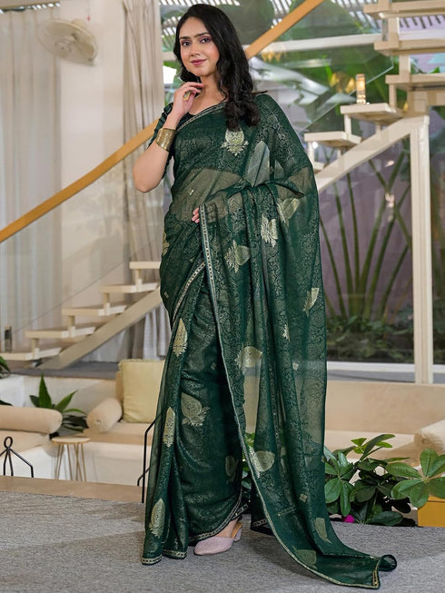 Vasthrlay Georgette Printed Unstitched Green Saree