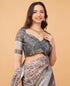 Vasthrlay Slate Grey Abstract Floral Polyester Saree With Zari Border And Ruched Unstitched Blouse Piece
