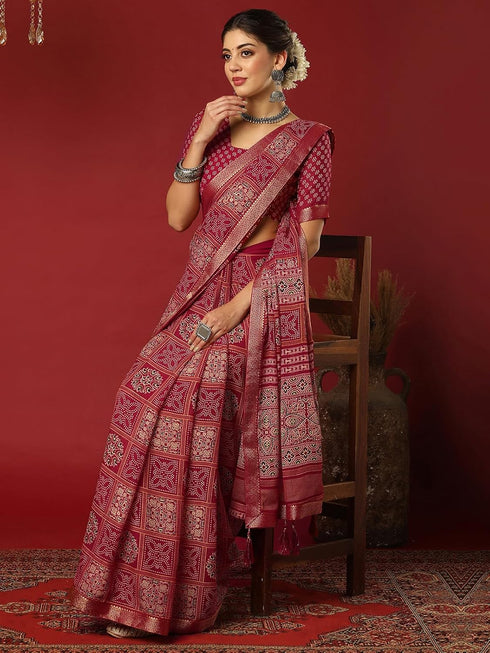 Vasthrlay Georgette Bandhani Unstitched Pink Saree