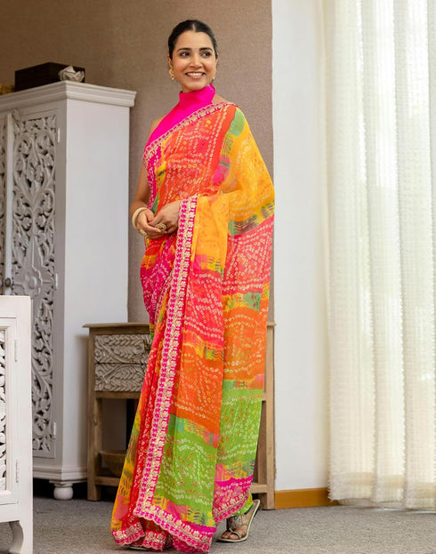 Vasthrlay Georgette Embroidery Unstitched Red Saree