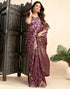 Vasthrlay Womens Jacquard Unstitched Wine Saree