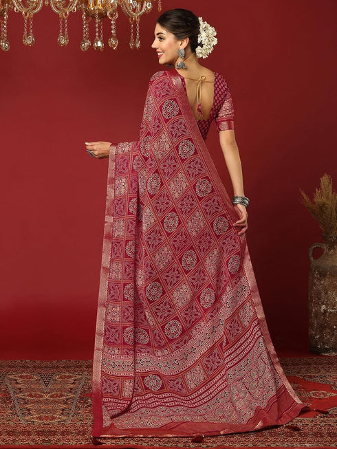 Vasthrlay Georgette Bandhani Unstitched Pink Saree