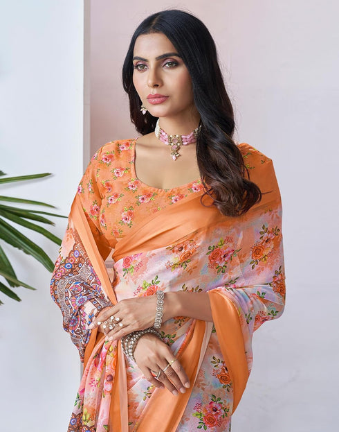 Vasthrlay Georgette Printed Unstitched Multicolor Saree