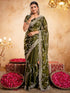 Vasthrlay Scalloped Embroidery Mehendi Green Saree With Unstitched Blouse Piece