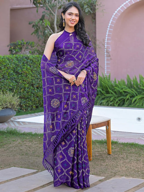 Vasthrlay Chiffon Printed Unstitched Teal Saree