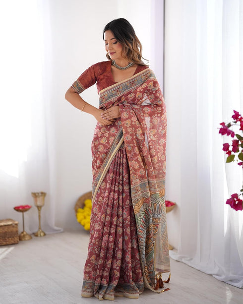 Vasthrlay Handloom Beige Blue Traditional Saree