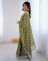 Vasthrlay Georgette Embroidery Teal Blue Saree With Unstitched Blouse Piece