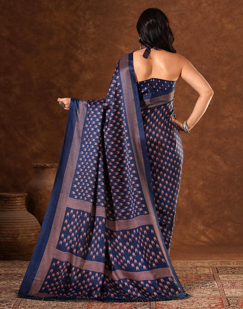 Vasthrlay Womens Printed Unstitched Brown Saree