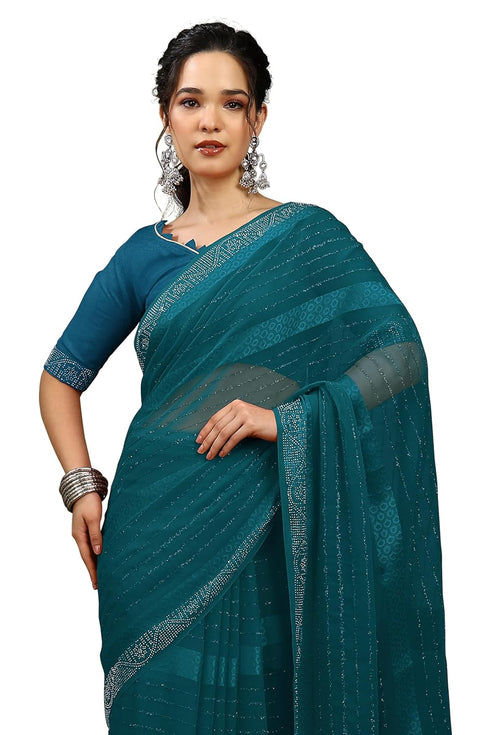 Vasthrlay Fashion Georgette Stripes Navy Ethnic Wear