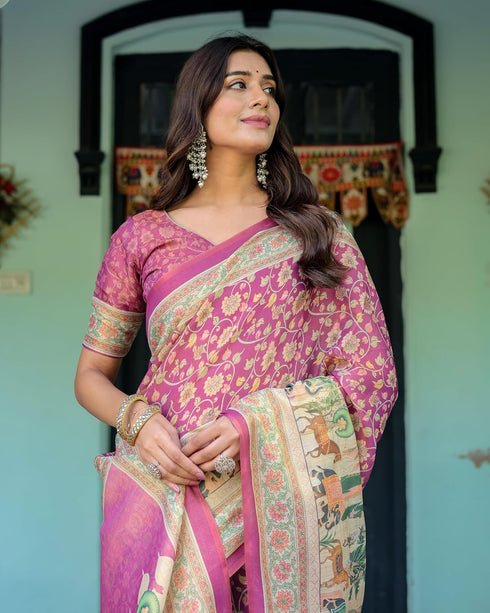 Vasthrlay Handloom Turquoise Paisley Saree