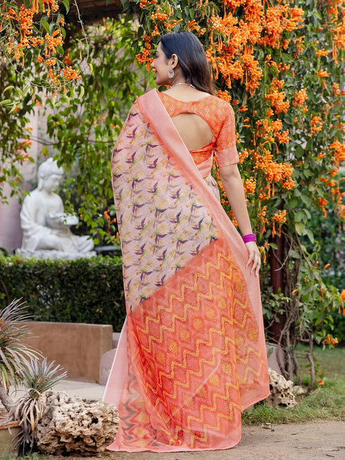 Vasthrlay Womens Printed Unstitched Multicolor Saree
