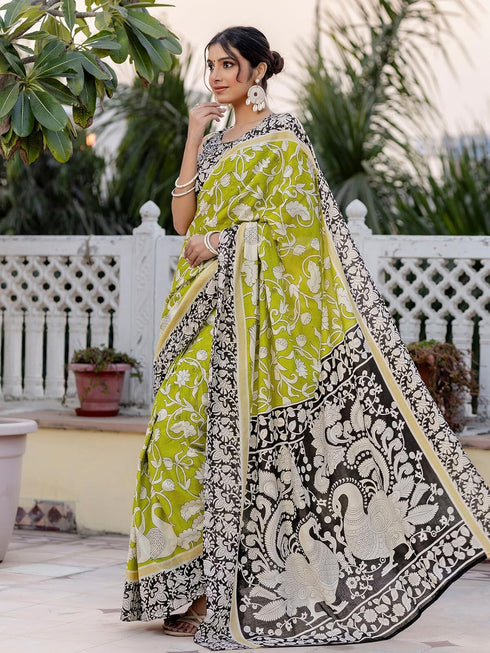 Vasthrlay Womens Printed Unstitched Beige Saree
