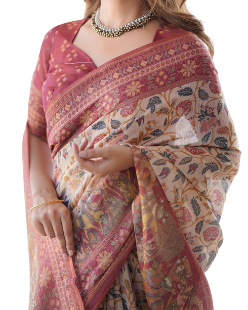 Vasthrlay Handloom Blue Beige Traditional Saree