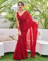 Vasthrlay Georgette Embroidery Red Saree With Unstitched Blouse Piece
