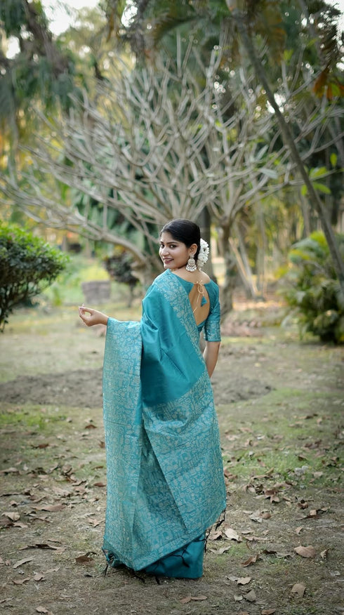 Vasthrlay Tussar Kalamkari Geometric Floral Design