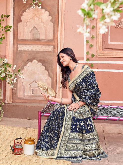 Vasthrlay Womens Abstract Unstitched Off White Saree