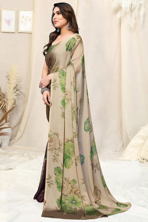 Vasthrlay Fashion Chiffon Printed Grey Ethnic Wear