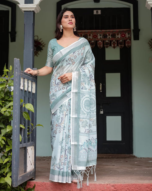 Vasthrlay Floral Prints Tasseled Saree