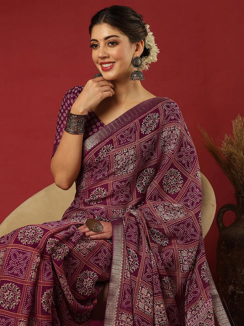 Vasthrlay Georgette Bandhani Unstitched Pink Saree