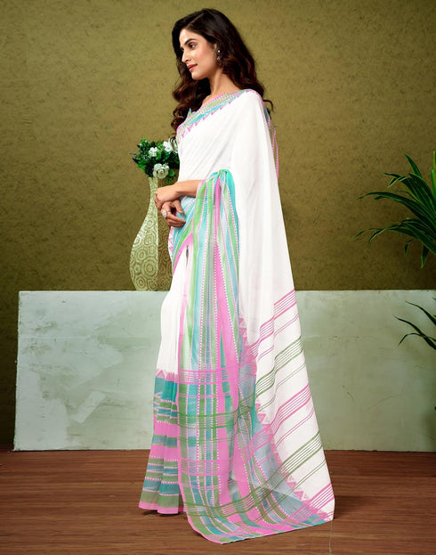 Vasthrlay Chanderi Printed Unstitched Blue Saree