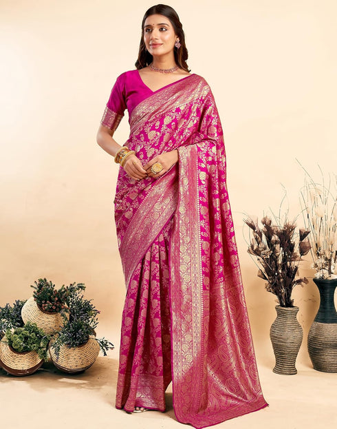 Vasthrlay Womens Banarasi Unstitched Olive Green Saree