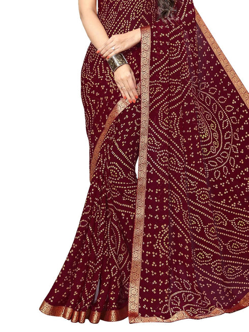 Vasthrlay Chiffon Blouse Maroon Saree
