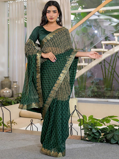 Vasthrlay Georgette Bandhani Unstitched Pink Saree