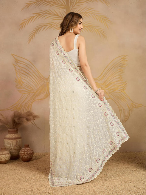 Vasthrlay Geogette Embroidery Unstitched Offwhite Ethnic Wear