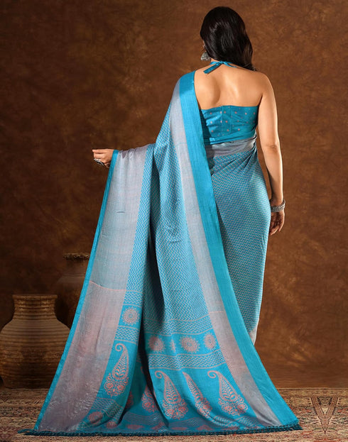 Vasthrlay Womens Printed Unstitched Brown Saree