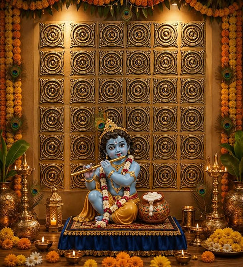SATYAM KRAFT Ganpati Bappa Backdrop | janmashtami Decor | Wall Panels (9 pcs set)