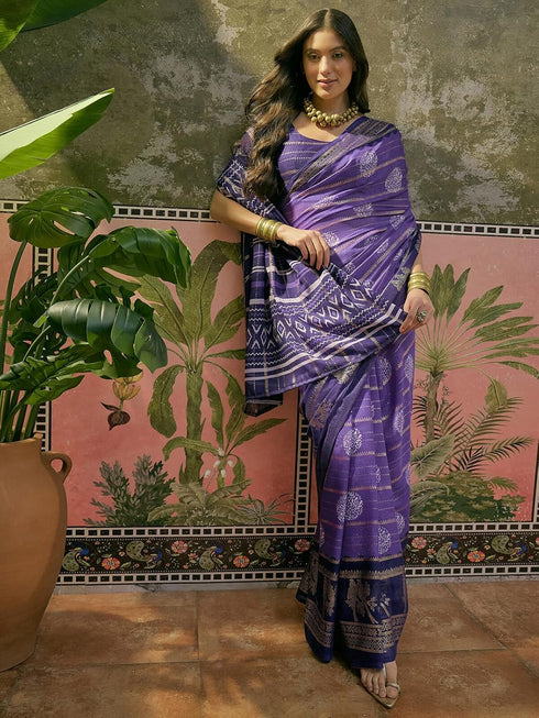 Vasthrlay Georgette Printed Unstitched Rani Pink Saree