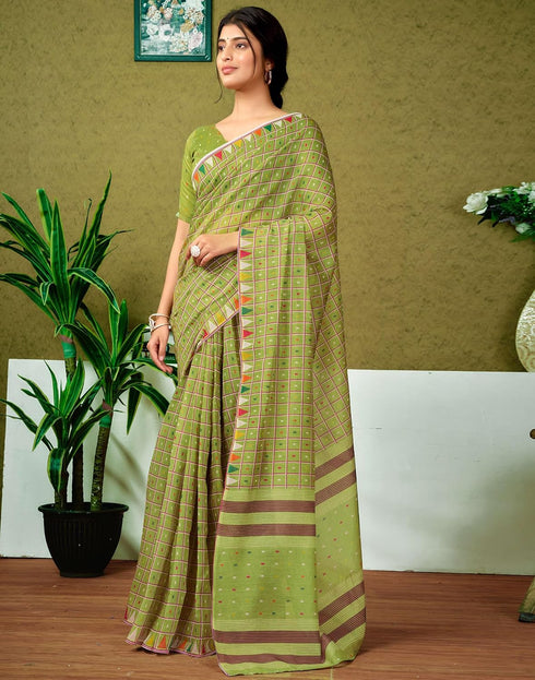 Vasthrlay Chanderi Printed Unstitched Blue Saree