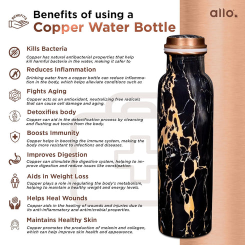 Pure Copper Water Bottle 1 Litre Copper Bottle Black