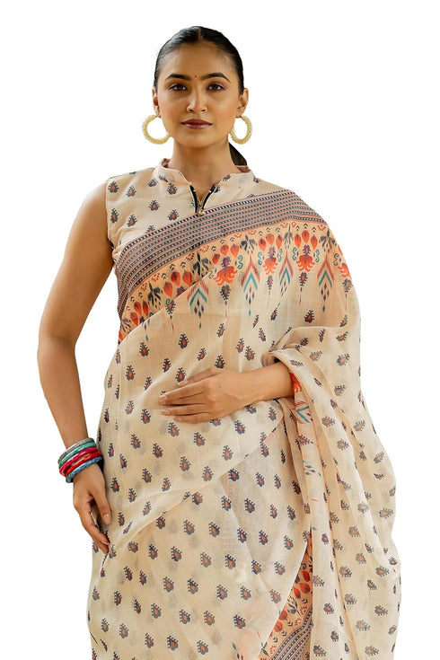 Vasthrlay Fashion Assamese Digital Cream Ethnic Wear