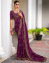 Vasthrlay Georgette Scalloped Blue | Multicolour Saree With Unstitched Blouse Piece