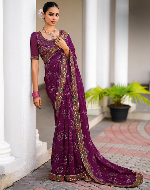 Vasthrlay Georgette Scalloped Unstitched Yellow Saree