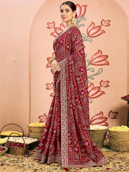 Vasthrlay Georgette Embroidery Unstitched Dark Green Saree